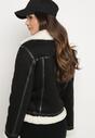 Czarna Kurtka Biker z Futerkiem Typu Baranek i Asymetrycznym Zapięciem Neavielis