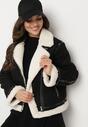 Czarna Kurtka Biker z Futerkiem Typu Baranek i Asymetrycznym Zapięciem Neavielis