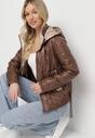 Brązowa Kurtka z Ozdobnymi Przeszyciami Odpinanym Kapturem i Ściągaczami u Dołu Jackinita