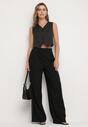 Czarne Szerokie Spodnie High Waist Ozdobione Kieszeniami Zinnoria