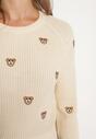 Beżowy Sweter Ozdobiony Naszywkami w Misie Issalie