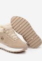 Ciemnobeżowe Sneakersy z Imitacji Zamszu Mocno Ocieplane Futrem Metarilea