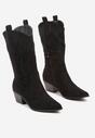 Czarne Botki Kowbojki z Imitacji Zamszu na Słupku Zdobione Przeszyciami Ventinnora