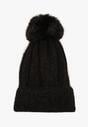 Czarna Czapka z Prążkowanego Materiału z Pomponem Vamieska