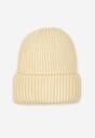 Beżowa Prążkowana Czapka Beanie z Wiskozą i Metaliczną Nicią Temiala