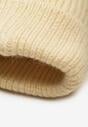 Beżowa Prążkowana Czapka Beanie z Wiskozą i Metaliczną Nicią Temiala