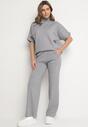 Szary Dzianinowy Komplet Oversize z Wiskozą Szerokie Spodnie i T-shirt Lannethria