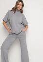 Szary Dzianinowy Komplet Oversize z Wiskozą Szerokie Spodnie i T-shirt Lannethria