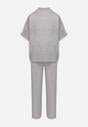 Szary Dzianinowy Komplet Oversize z Wiskozą Szerokie Spodnie i T-shirt Lannethria