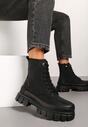 Czarne Botki Trapery na Platformie Sassilya