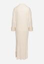 Beżowa Sweterkowa Sukienka z Wiskozą i Wywiniętymi Rękawami Gebiga