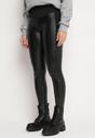 Czarne Ocieplane Legginsy High Waist z Imitacji Skóry z Bawełną Kevemi