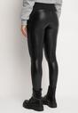 Czarne Ocieplane Legginsy High Waist z Imitacji Skóry z Bawełną Kevemi