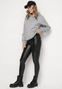 Czarne Ocieplane Legginsy High Waist z Imitacji Skóry z Bawełną Kevemi