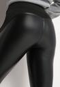 Czarne Ocieplane Legginsy High Waist z Imitacji Skóry z Bawełną Kevemi