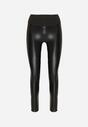Czarne Ocieplane Legginsy High Waist z Imitacji Skóry z Bawełną Kevemi