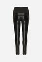 Czarne Ocieplane Legginsy High Waist z Imitacji Skóry z Bawełną Kevemi