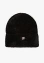 Czarna Czapka Typu Beanie z Wełną i Wiskozą Ozdobiona Naszywką Borirra