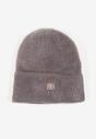 Szara Czapka Typu Beanie z Wełną i Wiskozą Ozdobiona Naszywką Borirra