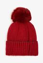 Bordowa Czapka w Stylu Beanie z Pomponem i Metaliczną Nicią Medelia