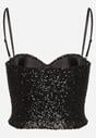 Czarny Top na Ramiączkach z Dekoltem w Kształcie Serca Zdobiony Cekinami Senelle