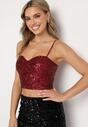 Bordowy Top na Ramiączkach z Dekoltem w Kształcie Serca Zdobiony Cekinami Senelle