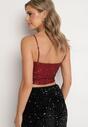 Bordowy Top na Ramiączkach z Dekoltem w Kształcie Serca Zdobiony Cekinami Senelle