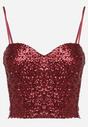 Bordowy Top na Ramiączkach z Dekoltem w Kształcie Serca Zdobiony Cekinami Senelle