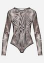Brązowe Dopasowane Body Longsleeve z Siateczkowego Materiału z Wiskozą Listaria