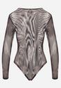 Brązowe Dopasowane Body Longsleeve z Siateczkowego Materiału z Wiskozą Listaria