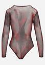 Bordowe Dopasowane Body Longsleeve z Siateczkowego Materiału z Wiskozą Listaria