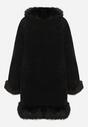 Czarny Rozkloszowany Płaszcz z Wiskozą Wełną i Odpinanym Futrzanym Kołnierzem Nesalttia
