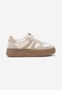 Ciemnobeżowe Sneakersy na Grubej Podeszwie z Geometrycznym Wzorem Nevthaya
