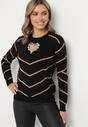 Czarno-Brązowy Sweter z Wiskozą w Geometryczny Wzór z Wycięciem w Kształcie Serca z Cyrkoniami Temilime
