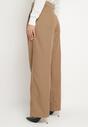 Ciemnobeżowe Szerokie Spodnie Garniturowe High Waist Nalinas