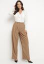 Ciemnobeżowe Szerokie Spodnie Garniturowe High Waist Nalinas