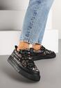 Czarne Sneakersy z Panterkowym Wzorem Calidi