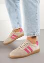 Beżowo-Różowe Sneakersy na Płaskiej Podeszwie ze Skórzaną Wkładką i Geometrycznym Wzorem Nelirria