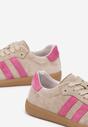Beżowo-Różowe Sneakersy na Płaskiej Podeszwie ze Skórzaną Wkładką i Geometrycznym Wzorem Nelirria
