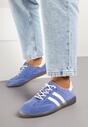 Niebieskie Skórzane Sneakersy na Płaskiej Podeszwie Ozdobione Paskami Nelavirae