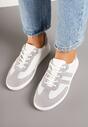 Szaro-Białe Płaskie Sneakersy ze Skóry Naturalnej Ozdobione Perforacją i Paskami Nelithor