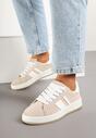 Beżowe Sneakersy na Płaskiej Podeszwie Ozdobione Paskami Ravesi