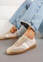 Ciemnobeżowe Sneakersy Tenisówki z Ozdobnymi Paskami Nelidi