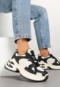 Czarno-Beżowe Sneakersy na Grubej Tłoczonej Podeszwie z Geometrycznym Motywem Soloria
