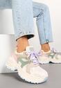 Jasnobeżowe Sneakersy na Grubej Tłoczonej Podeszwie z Geometrycznym Motywem Soloria