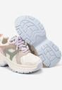 Jasnobeżowe Sneakersy na Grubej Tłoczonej Podeszwie z Geometrycznym Motywem Soloria