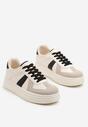 Beżowo-Czarne Sznurowane Sneakersy na Grubej Podeszwie z Geometrycznym Motywem Melmi