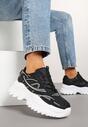 Czarne Sneakersy na Grubej Tłoczonej Podeszwie Ozdobione Paskami Arithra