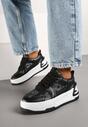 Czarne Sneakersy na Grubej Podeszwie Zdobione Brokatem Deorianis
