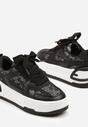 Czarne Sneakersy na Grubej Podeszwie Zdobione Brokatem Deorianis